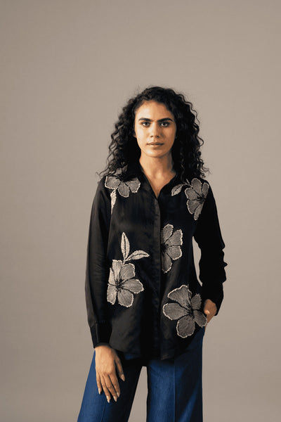 Namrata Joshipura Poppy Flower Emb Shirt indian designer wear online shopping melange singapore 