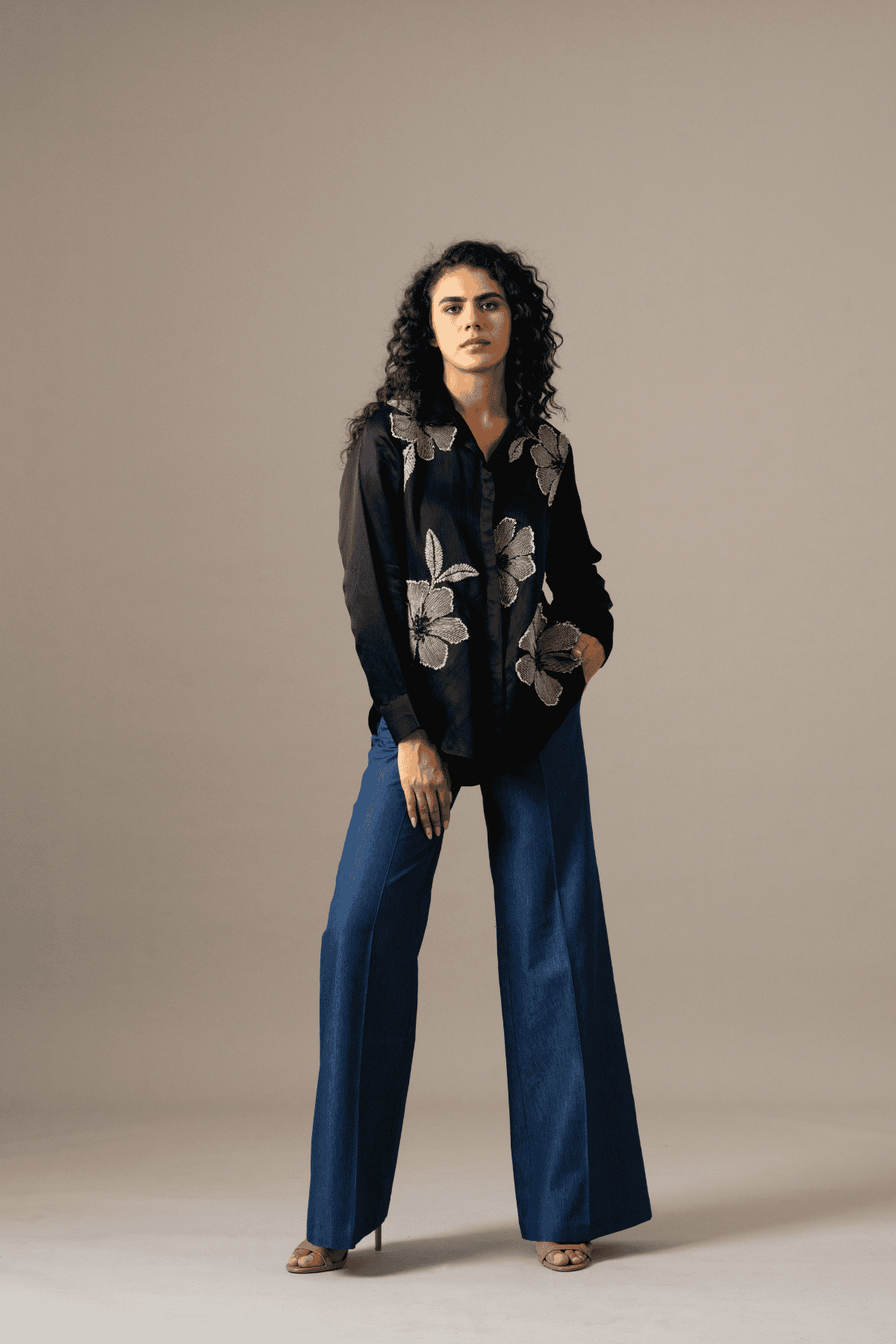 Namrata Joshipura Poppy Flower Emb Shirt indian designer wear online shopping melange singapore 