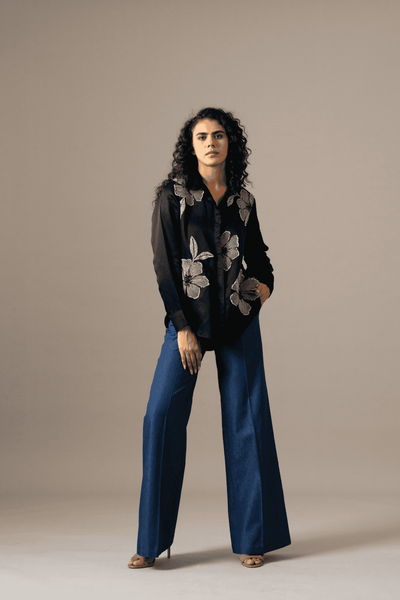 Namrata Joshipura Poppy Flower Emb Shirt indian designer wear online shopping melange singapore 