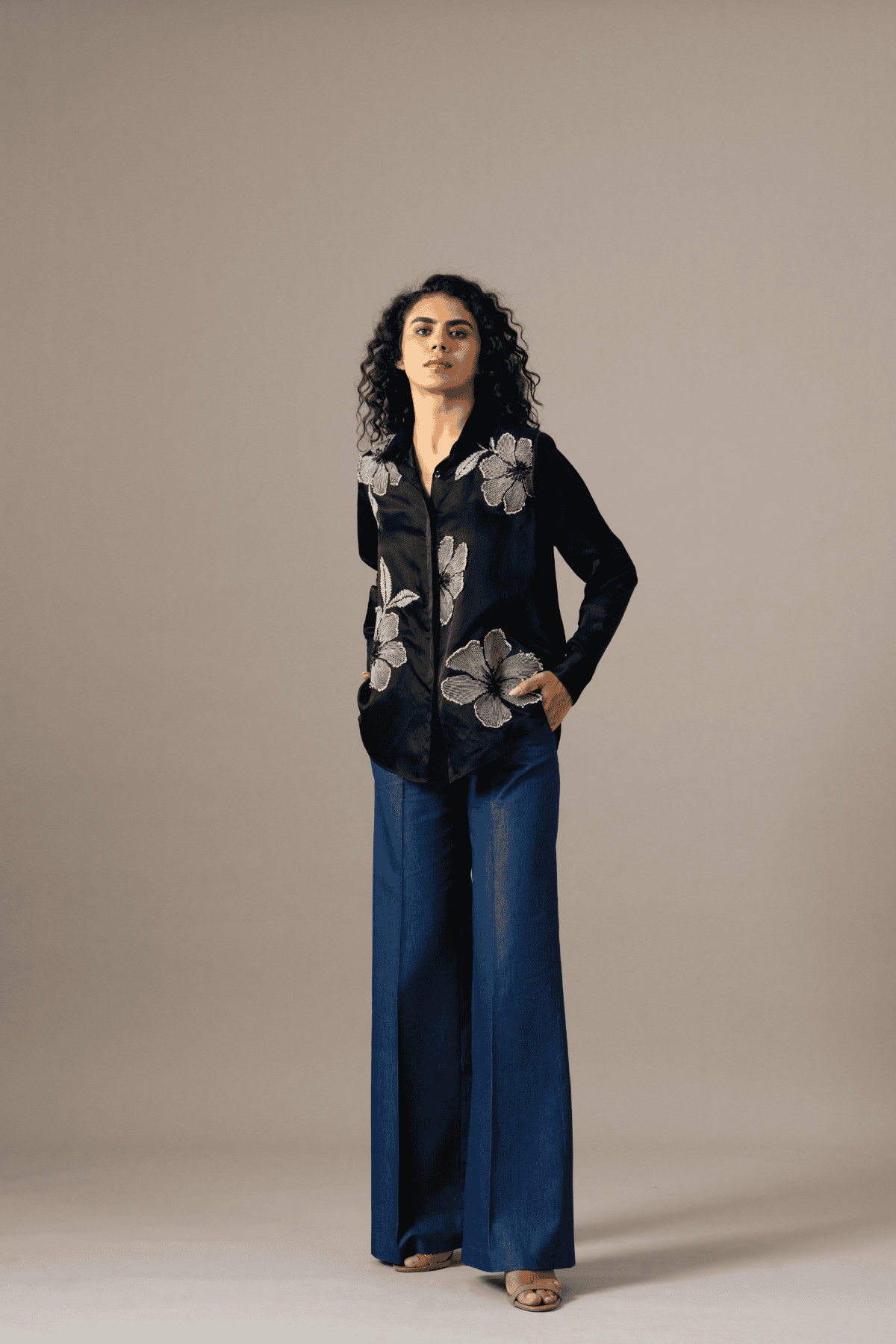 Namrata Joshipura Poppy Flower Emb Shirt indian designer wear online shopping melange singapore 