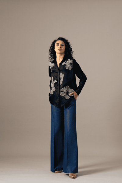 Namrata Joshipura Poppy Flower Emb Shirt indian designer wear online shopping melange singapore 