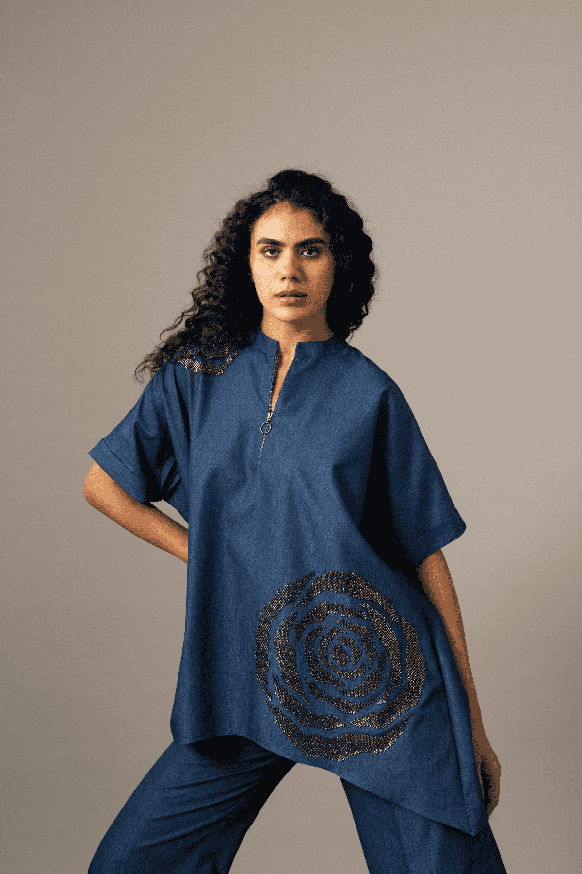 Namrata Joshipura Rosette Zipper Handkerchief Tunic indian designer wear online shopping melange singapore 
