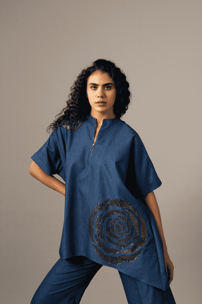 Namrata Joshipura Rosette Zipper Handkerchief Tunic indian designer wear online shopping melange singapore 