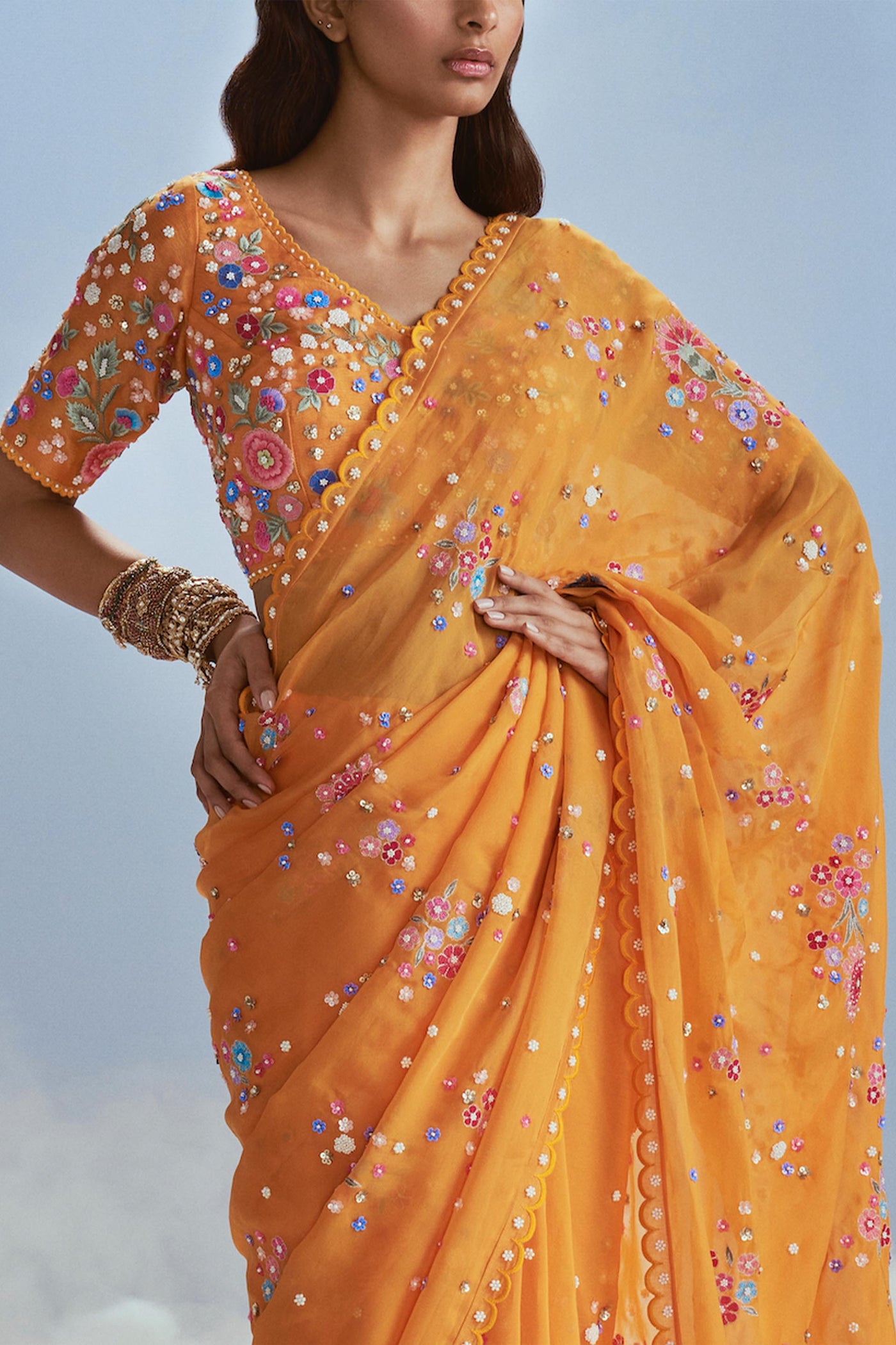 Nachiket Barve Izmir Carnations Organza Sari indian designer wear online shopping melange singapore