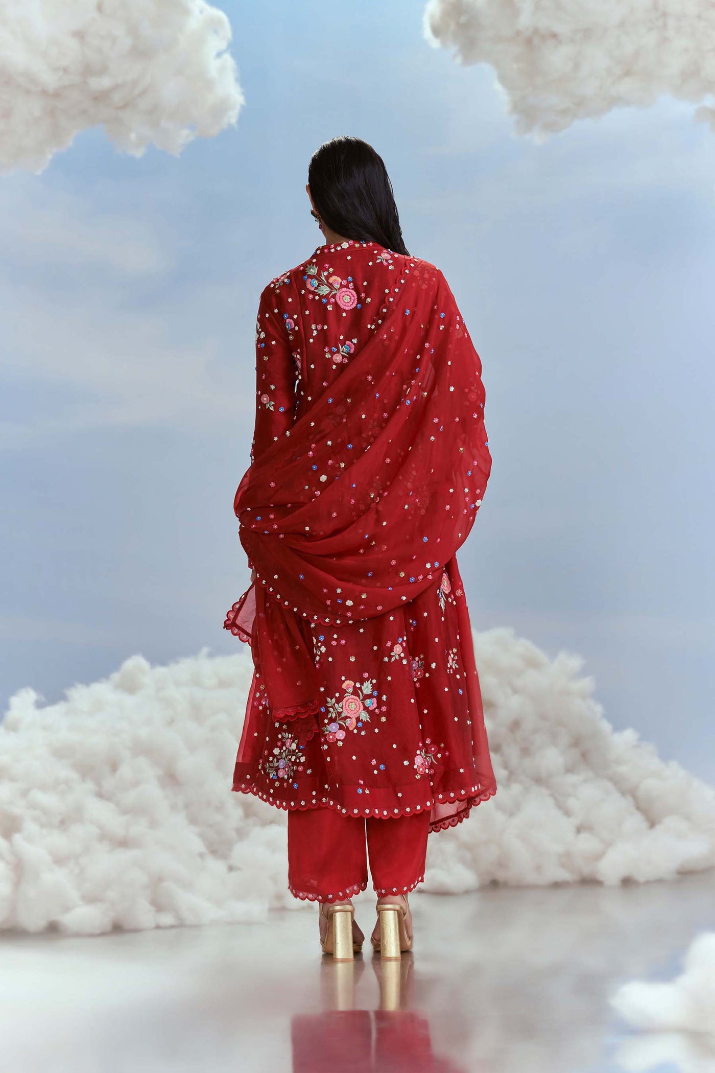 Nachiket Barve Mehtab Bagh Kalidar Red  Kurta Set indian designer wear online shopping melange singapore