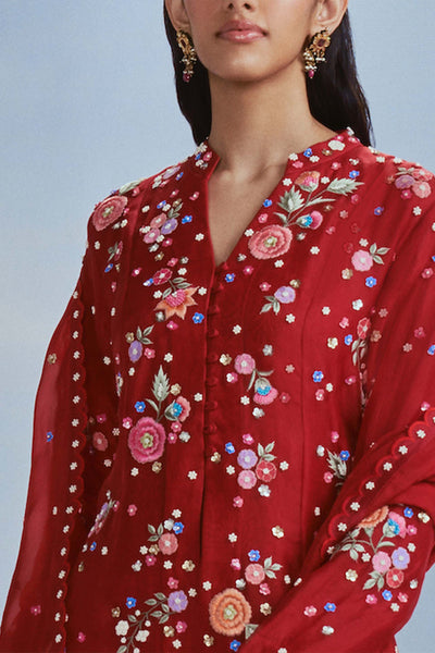 Nachiket Barve Mehtab Bagh Kalidar Red  Kurta Set indian designer wear online shopping melange singapore
