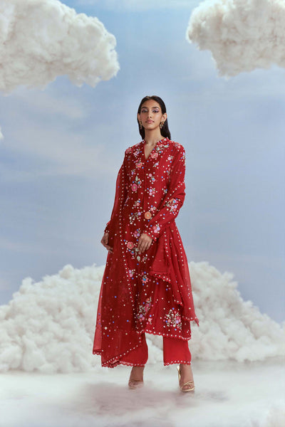 Nachiket Barve Mehtab Bagh Kalidar Red  Kurta Set indian designer wear online shopping melange singapore