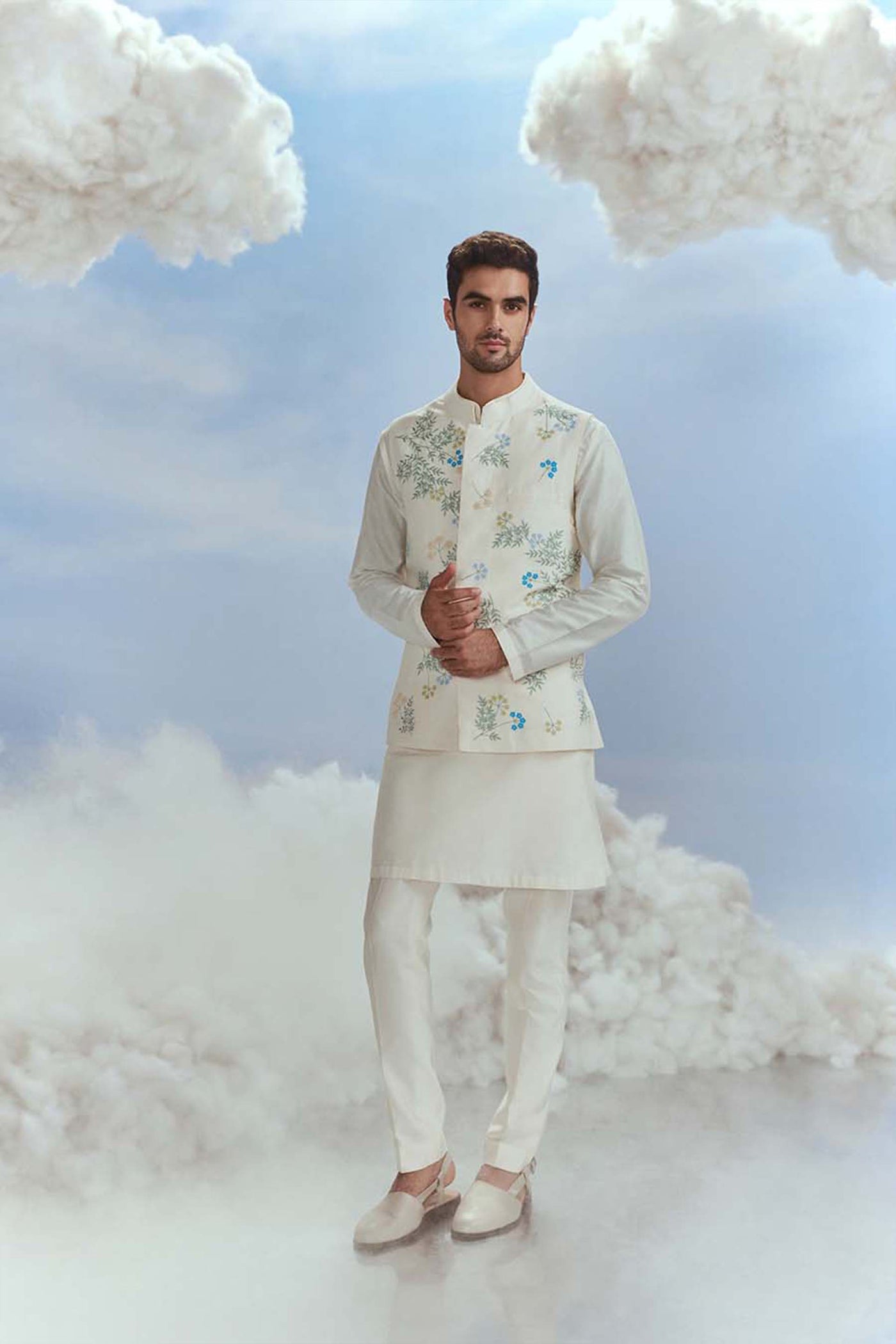 Nachiket Barve Menswear Mayflower Bundi Kurta Set Ivory indian designer wear online shopping melange singapore