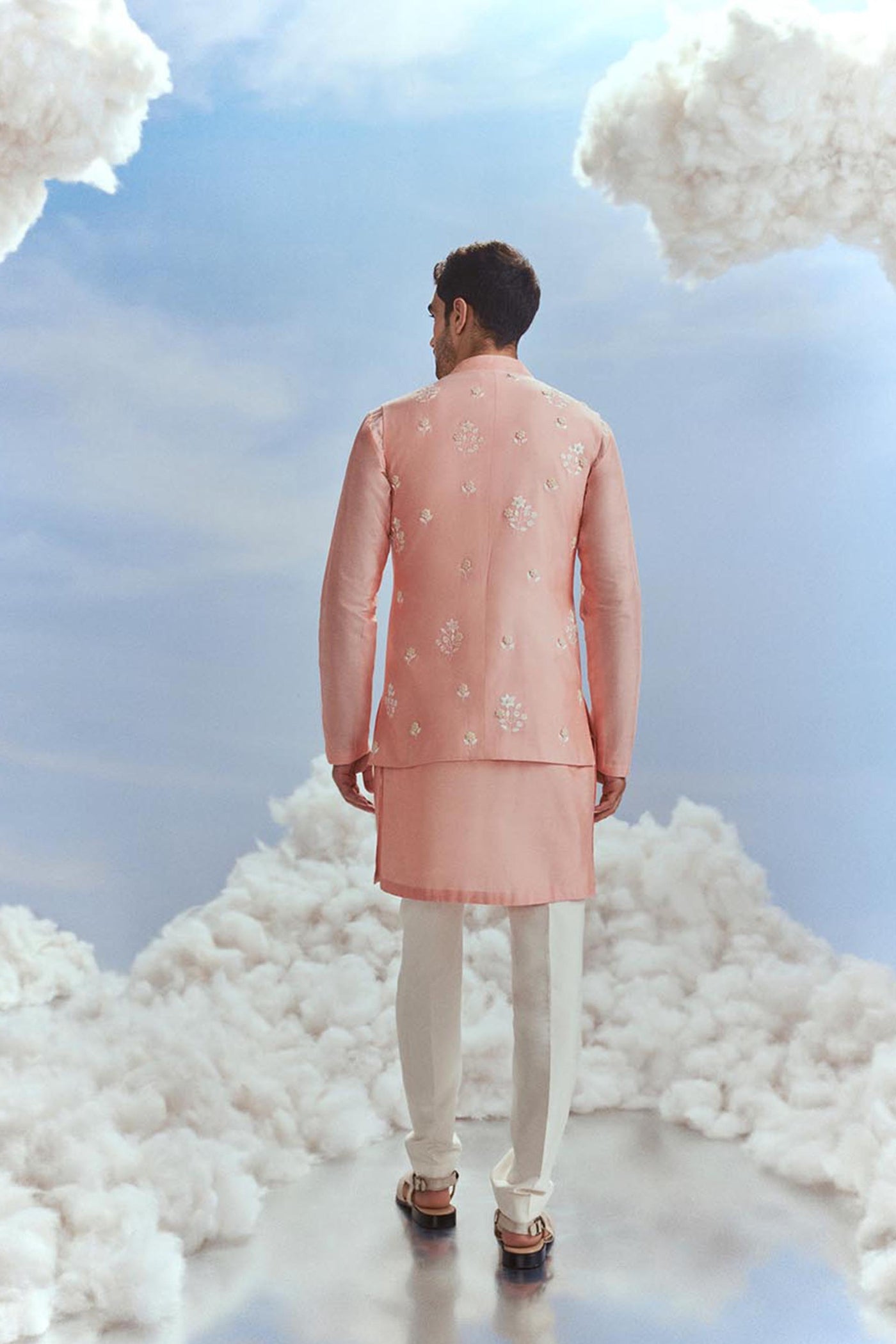 Nachiket Barve Menswear Mehtab Bagh Jaal Bundi Kurta Set Salmon indian designer wear online shopping melange singapore