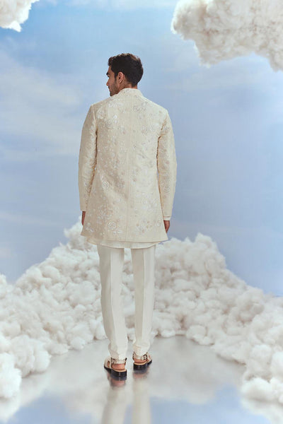 Nachiket Barve Menswear Mehtab Bagh Jaal Short Sherwani indian designer wear online shopping melange singapore
