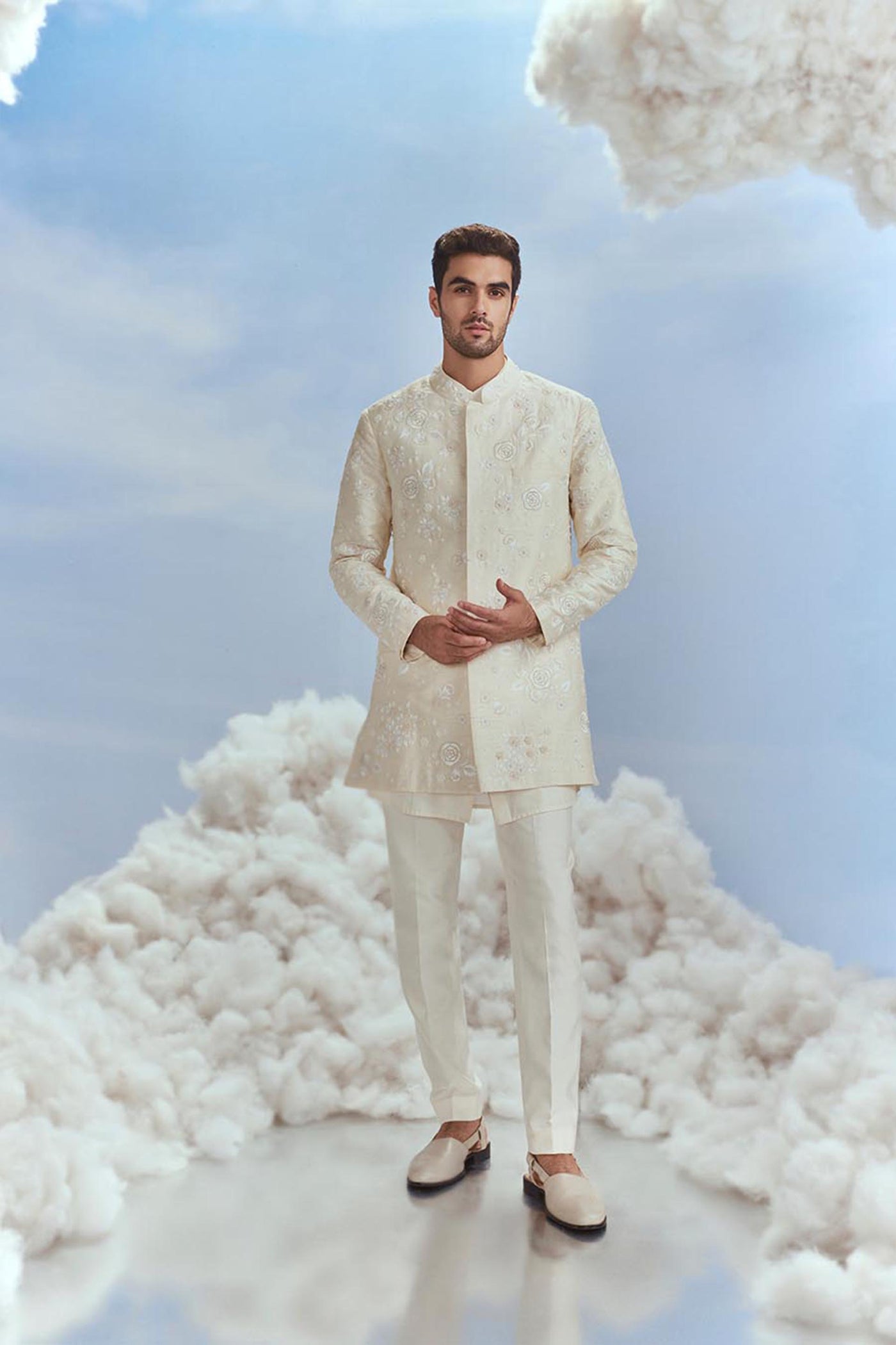 Nachiket Barve Menswear Mehtab Bagh Jaal Short Sherwani indian designer wear online shopping melange singapore