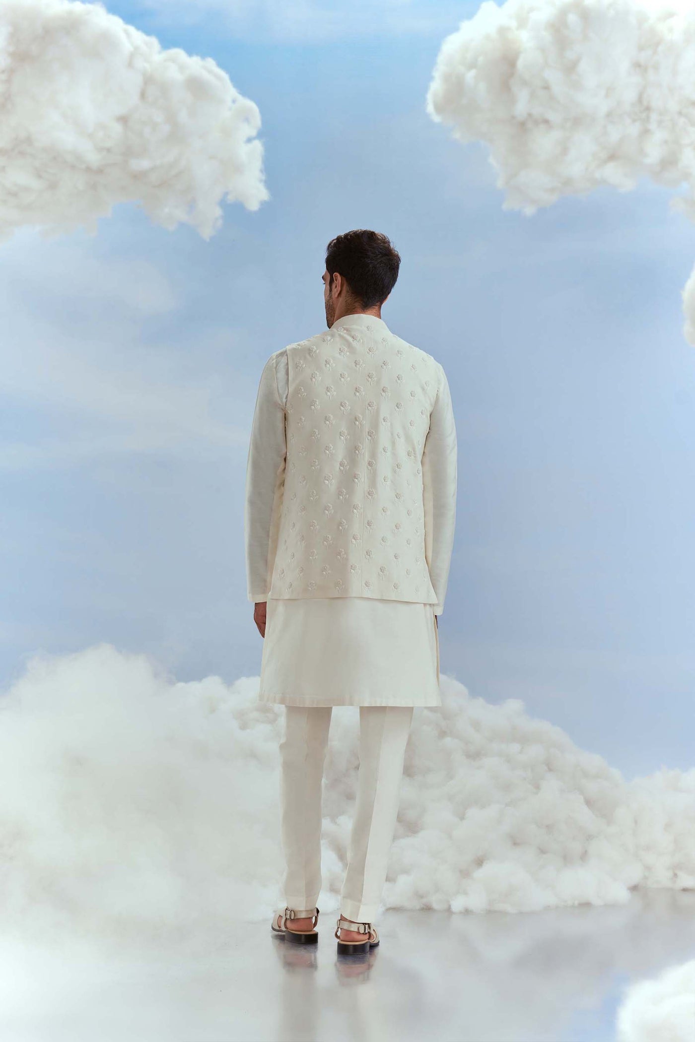 Nachiket Barve Menswear Pearl Nawab Boota Bundi Kurta Set Ivory indian designer wear online shopping melange singapore