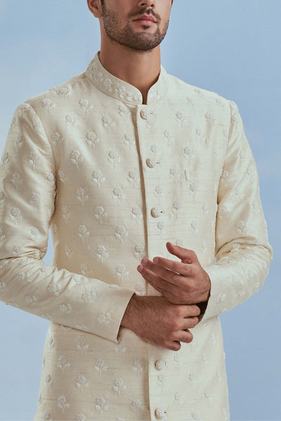 Nachiket Barve Menswear Pearl Nawab Boota Long Sherwani indian designer wear online shopping melange singapore