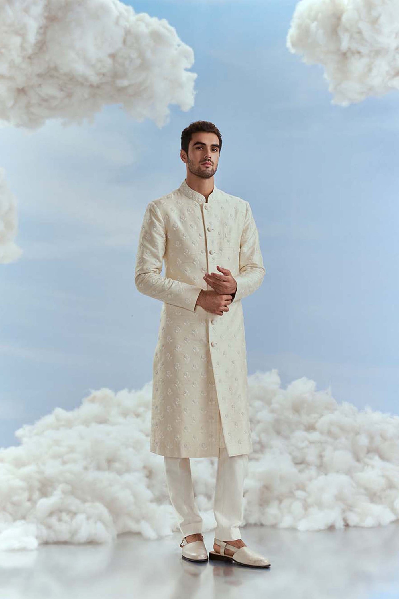 Nachiket Barve Menswear Pearl Nawab Boota Long Sherwani indian designer wear online shopping melange singapore