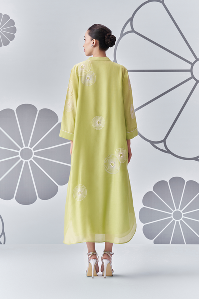 Chrysanthemum Felt Applique Nachiket Barve Lime Green Indian Designer Wear Melange Singapore Online Shopping