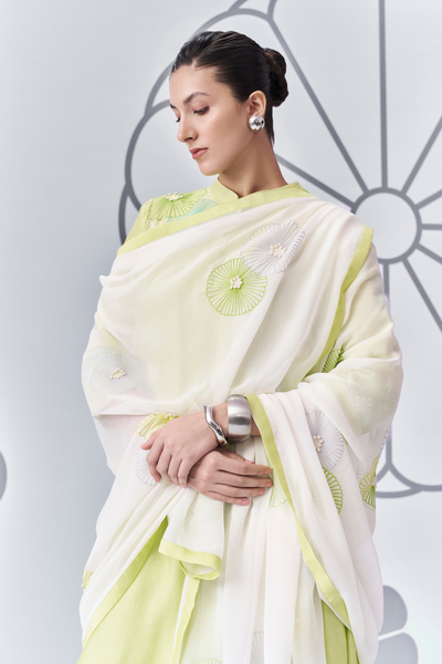 Chrysanthemum Felt Applique Kurta with Chrysanthemum Dupatta and Pants Melange Singapore Online Shopping Indian Designer Wear