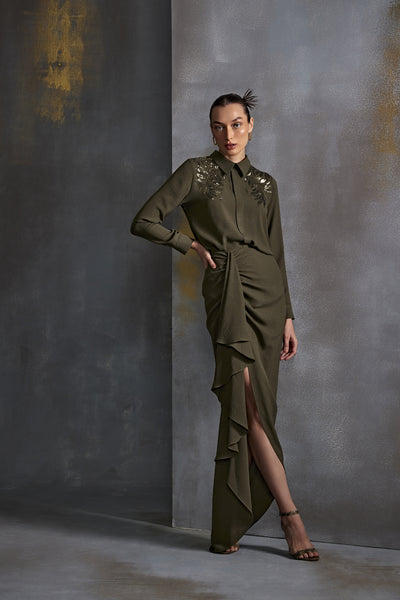 Namrata Joshipura Autumn Fern Boxy Shirt Indian designer wear online shopping melange singapore
