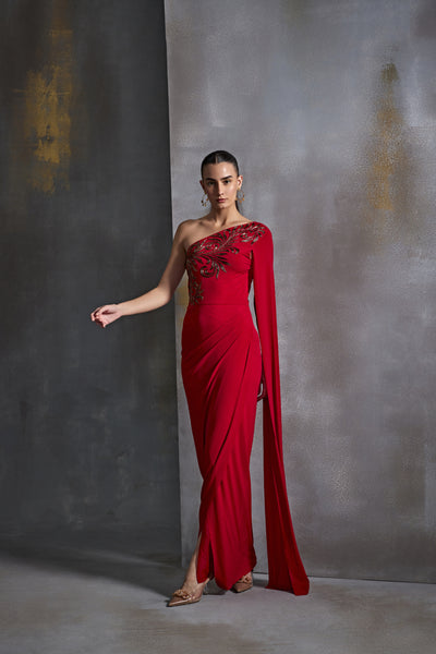 Namrata Joshipura Autumn Fern One Off Shoulder Gown Indian designer wear online shopping melange singapore
