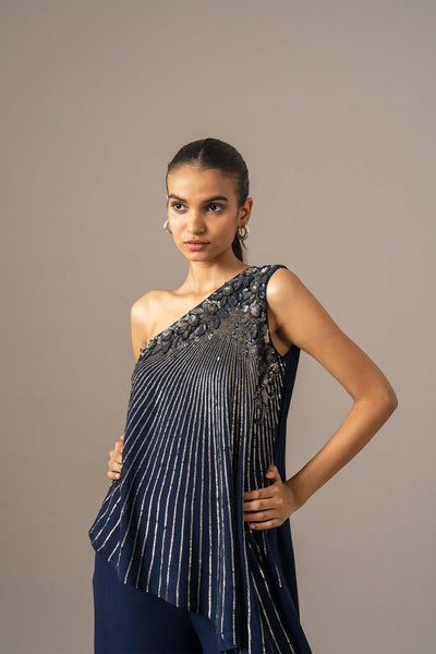 Namrata Joshipura Baroque One Shoulder Jumpsuit indian designer wear online shopping melange singapore 