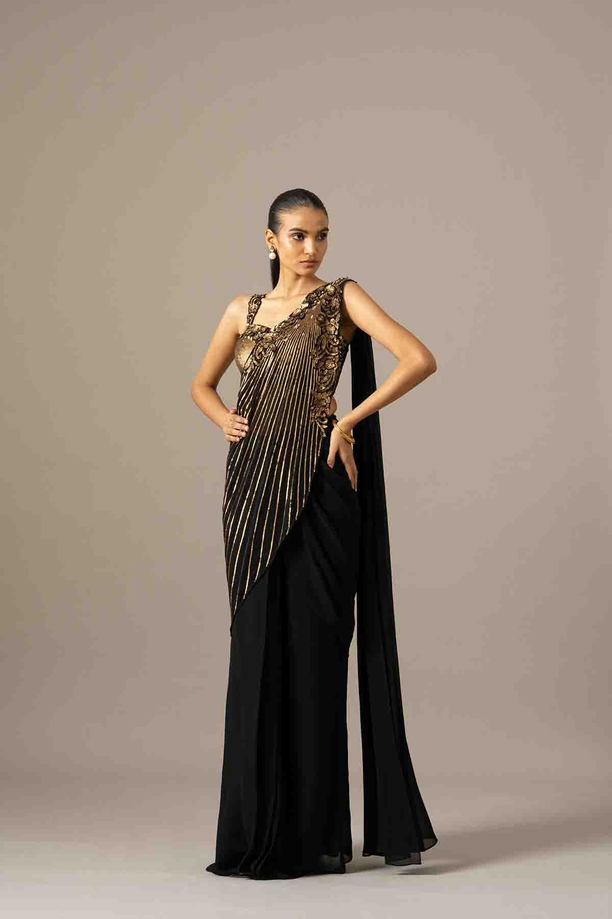 Namrata Joshipura Baroque Saree With Embroidered Blouse indian designer wear online shopping melange singapore 