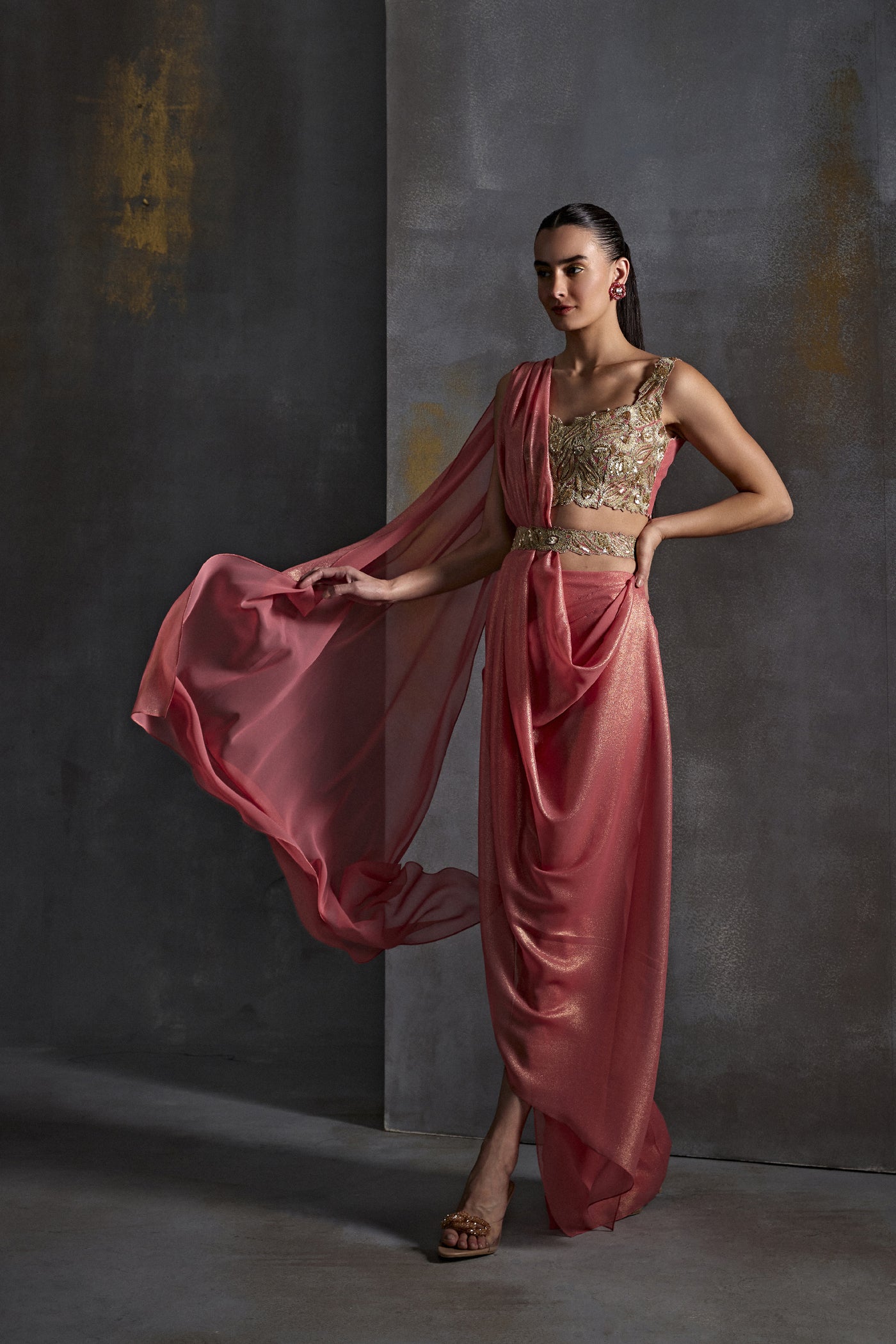 Namrata Joshipura Bell Flower Draped Saree Indian designer wear online shopping melange singapore