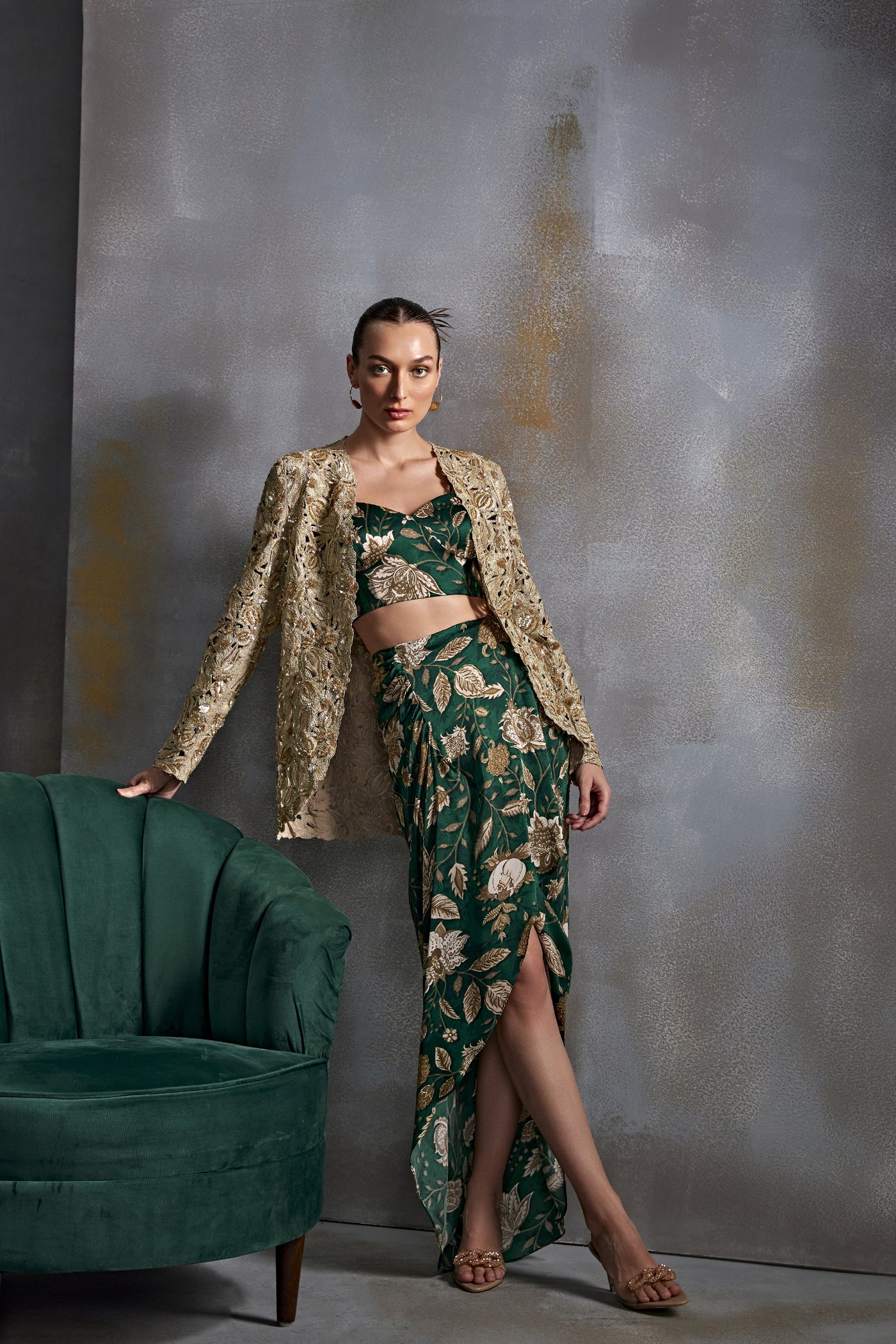 Namrata Joshipura Bell Flower Jacket Set Indian designer wear online shopping melange singapore