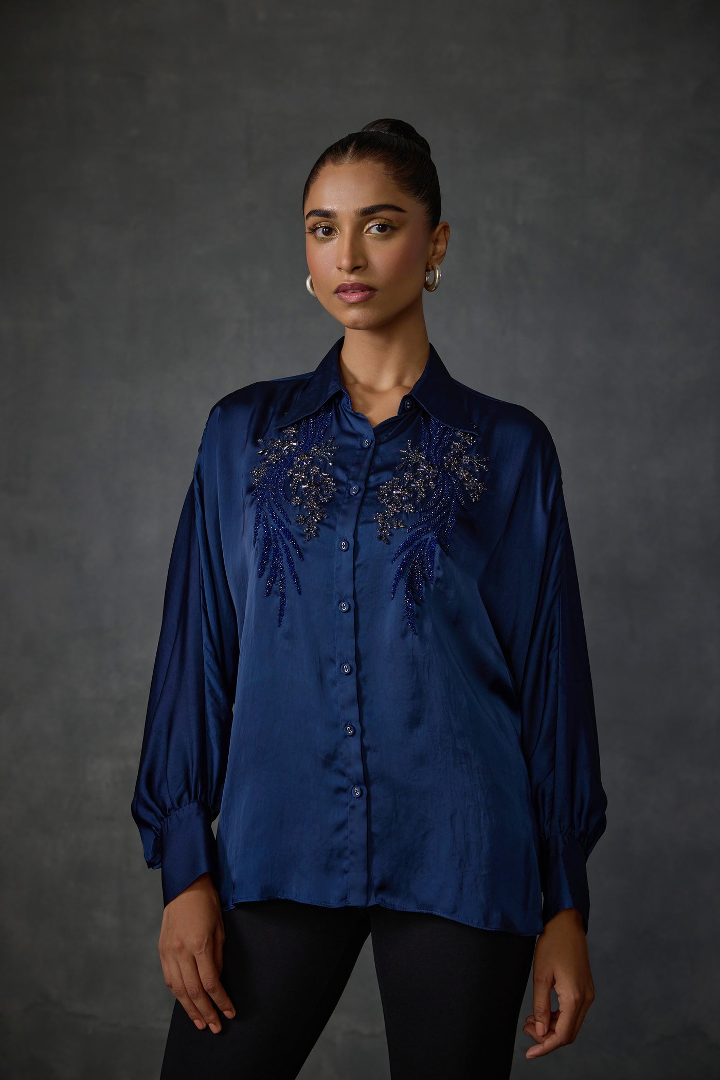 Namrata Joshipura Blue Berry Winter Flower Shirt indian designer wear online shopping melange singapore