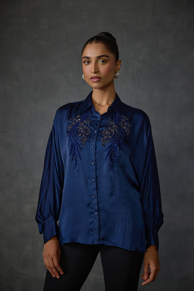 Namrata Joshipura Blue Berry Winter Flower Shirt indian designer wear online shopping melange singapore
