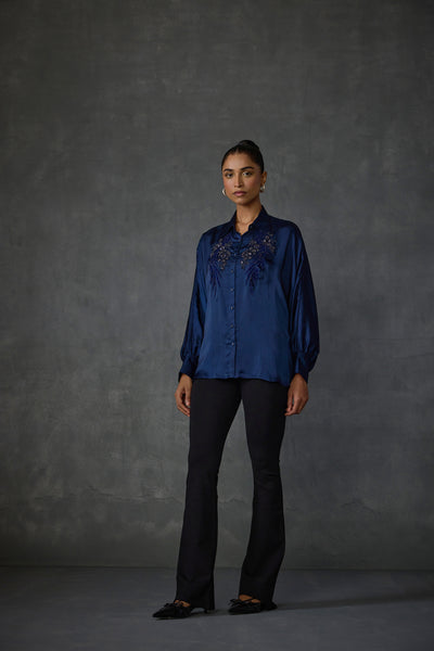 Namrata Joshipura Blue Berry Winter Flower Shirt indian designer wear online shopping melange singapore