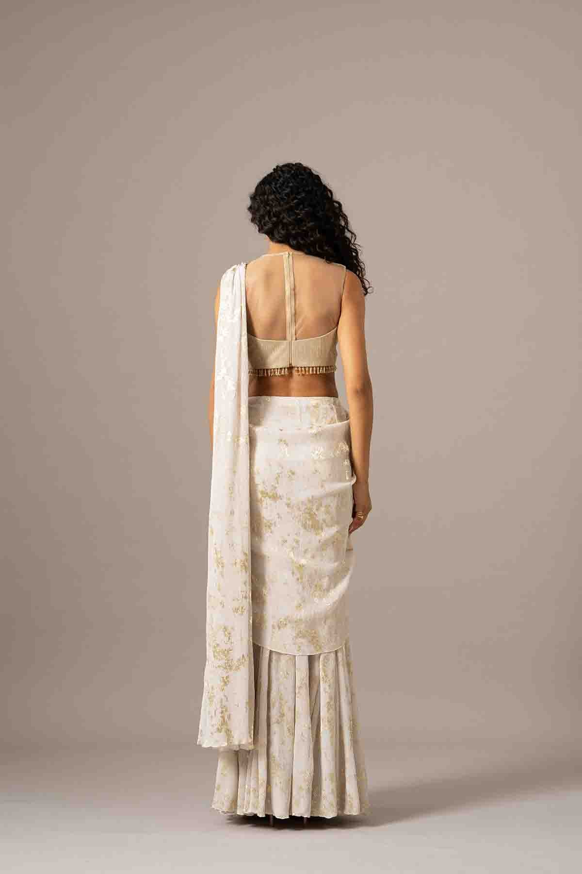 Namrata Joshipura Chevron Dust Blouse With Mermaid Drape Saree indian designer wear online shopping melange singapore 