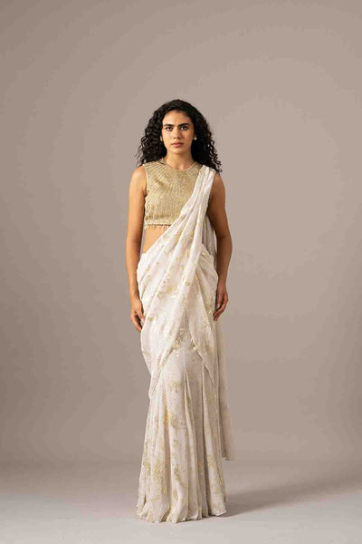 Namrata Joshipura Chevron Dust Blouse With Mermaid Drape Saree indian designer wear online shopping melange singapore 
