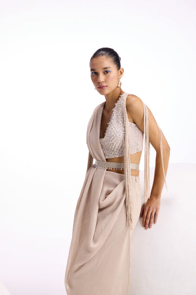 Namrata Joshipura Crystal Drop Fringe Drape Saree indian designer wear online shopping melange singapore