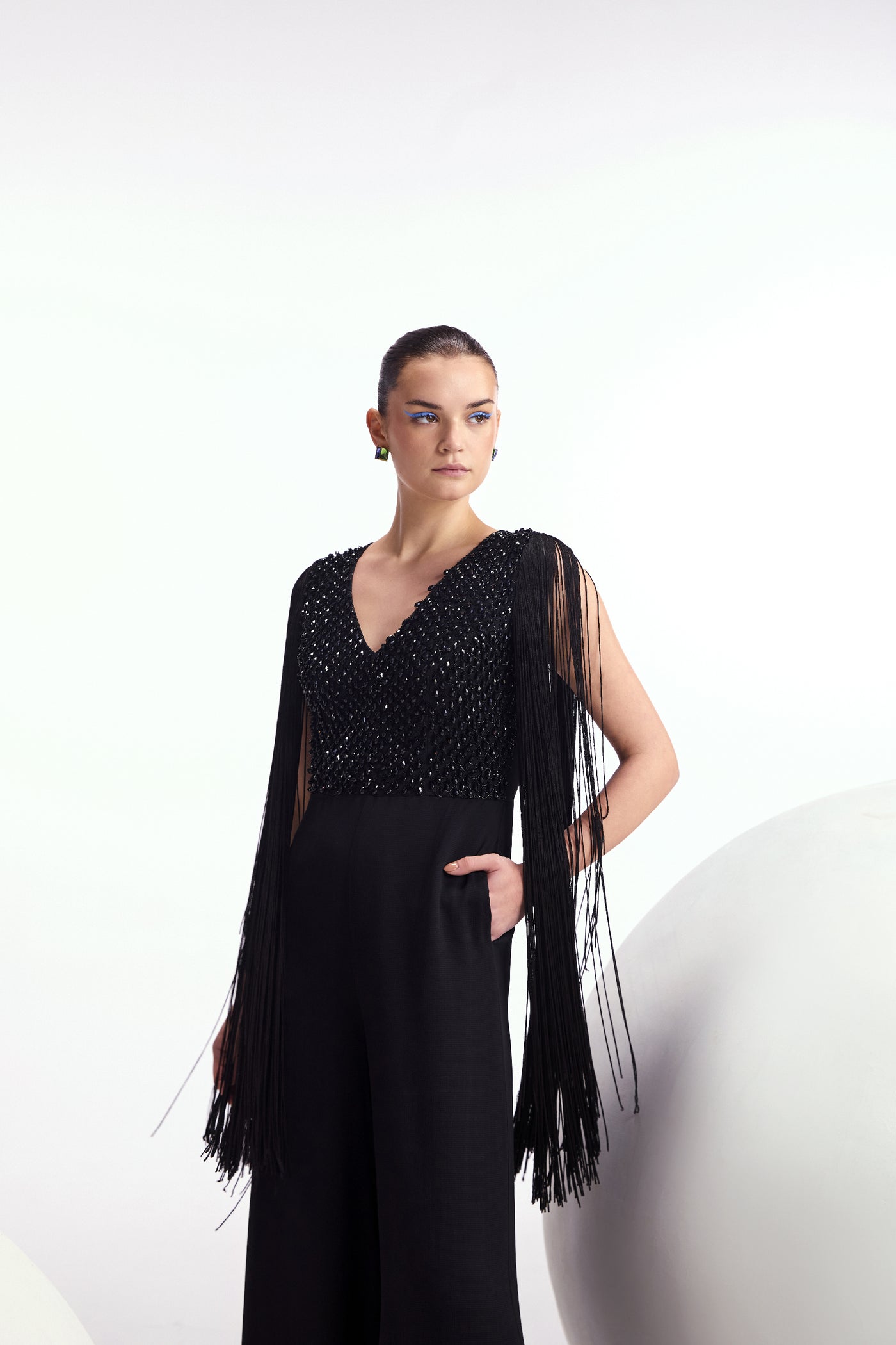 Namrata Joshipura Crystal Drop Fringe Sleeves Jumpsuit indian designer wear online shopping melange singapore