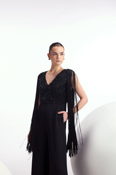 Namrata Joshipura Crystal Drop Fringe Sleeves Jumpsuit indian designer wear online shopping melange singapore
