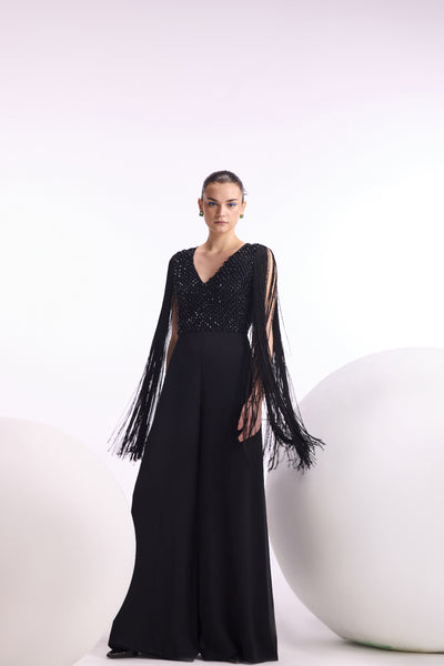 Namrata Joshipura Crystal Drop Fringe Sleeves Jumpsuit indian designer wear online shopping melange singapore