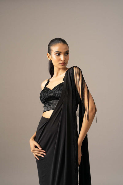 Namrata Joshipura Dazzle Fringes Saree With Embroidered Blouse indian designer wear online shopping melange singapore 