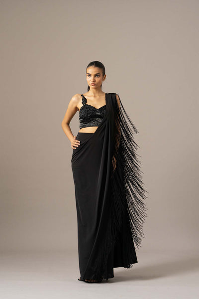 Namrata Joshipura Dazzle Fringes Saree With Embroidered Blouse indian designer wear online shopping melange singapore 