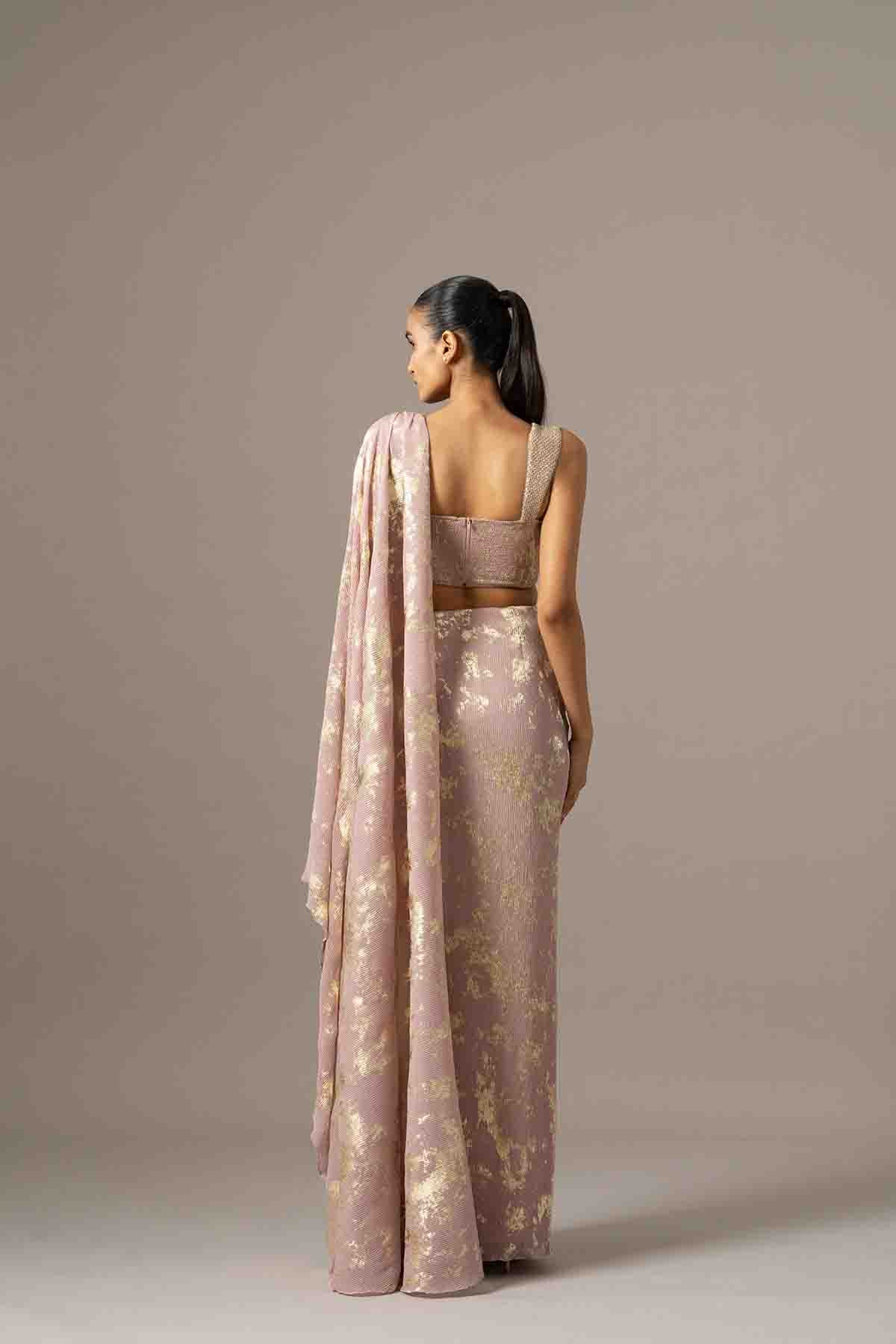 Namrata Joshipura Diamond Dust Blouse With Draped Saree indian designer wear online shopping melange singapore 
