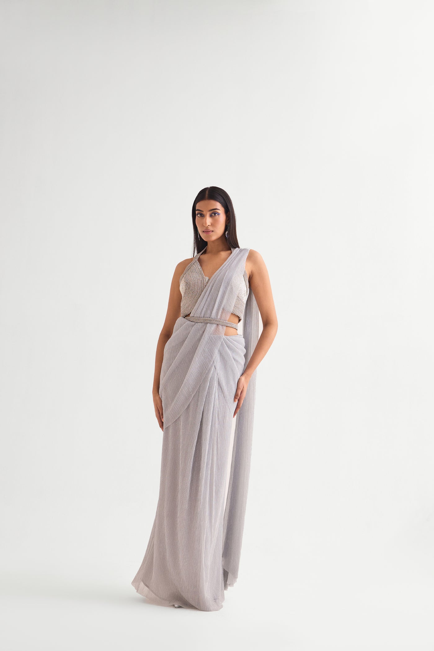 Namrata Joshipura Everly Halter Blouse With Draped Saree indian designer wear online shopping melange singapore