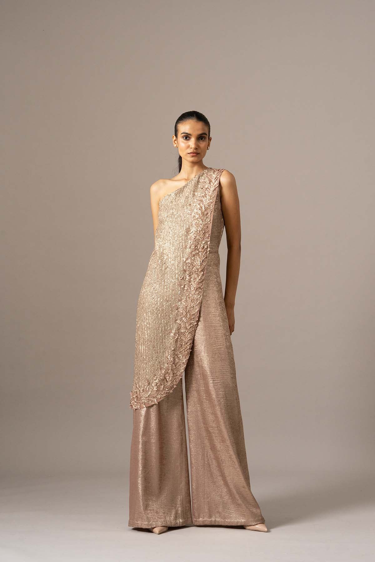 Namrata Joshipura Fern Applique One Shoulder Jumpsuit indian designer wear online shopping melange singapore 