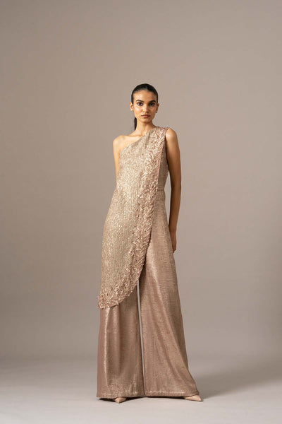 Namrata Joshipura Fern Applique One Shoulder Jumpsuit indian designer wear online shopping melange singapore 