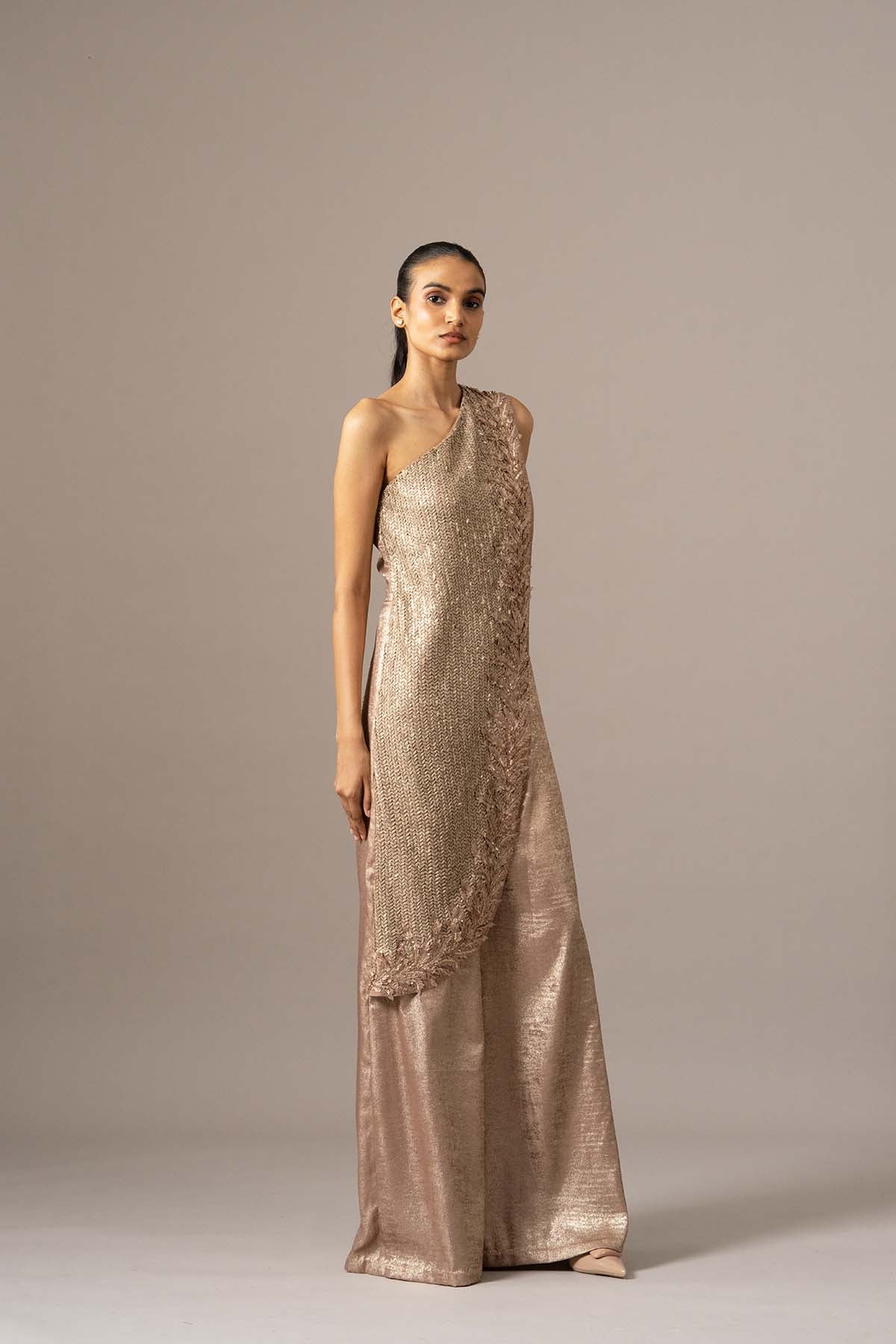 Namrata Joshipura Fern Applique One Shoulder Jumpsuit indian designer wear online shopping melange singapore 