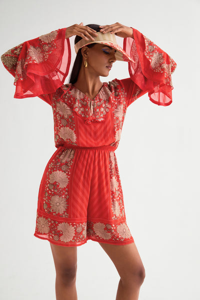Namrata Joshipura Floret Frill Sleeve Romper indian designer wear online shopping melange singapore