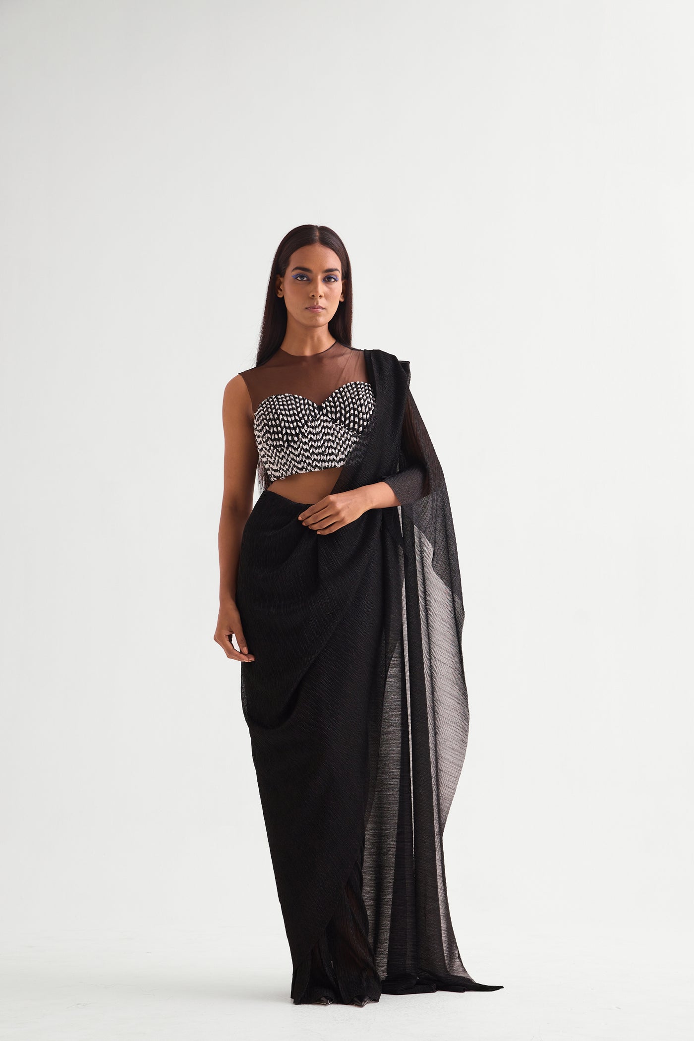 Namrata Joshipura Flow Wave Corset Blouse With Draped Saree indian designer wear online shopping melange singapore
