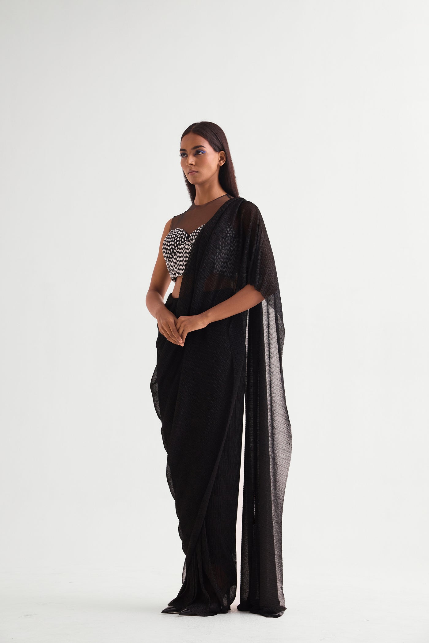Namrata Joshipura Flow Wave Corset Blouse With Draped Saree indian designer wear online shopping melange singapore