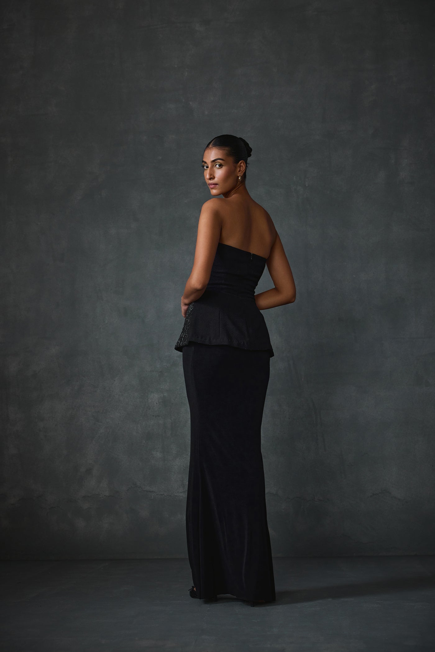Namrata Joshipura Glissara Offshoulder Devil Peplum Top With Skirt Set indian designer wear online shopping melange singapore
