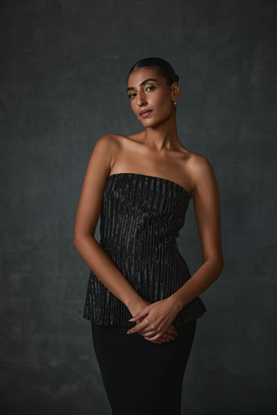 Namrata Joshipura Glissara Offshoulder Devil Peplum Top With Skirt Set indian designer wear online shopping melange singapore
