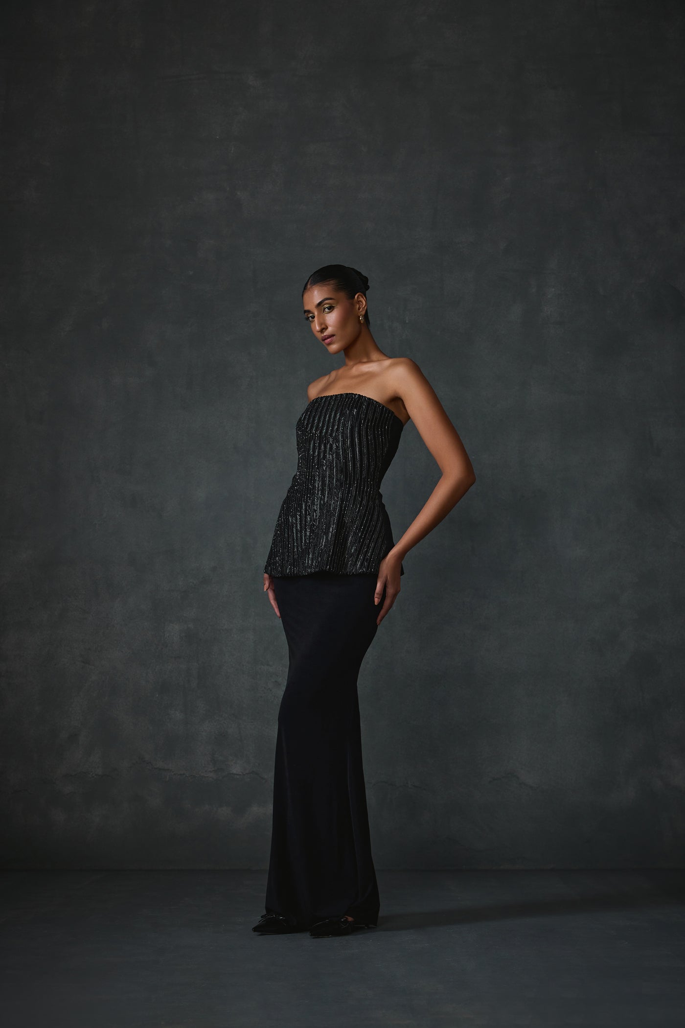 Namrata Joshipura Glissara Offshoulder Devil Peplum Top With Skirt Set indian designer wear online shopping melange singapore
