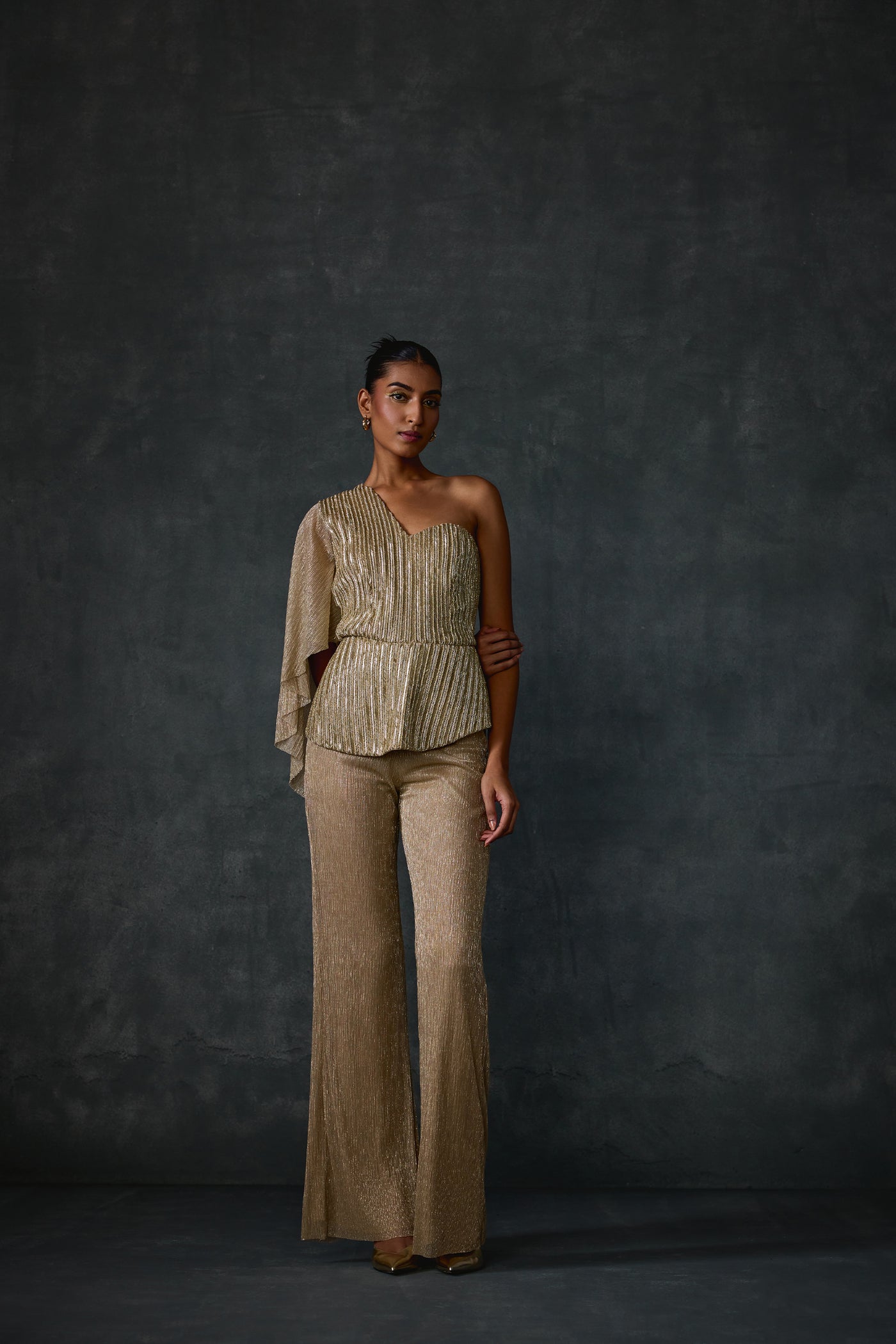 Namrata Joshipura Glissara One Offshoulder Peplum Top With Pant Set indian designer wear online shopping melange singapore