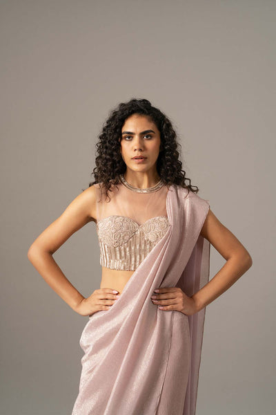 Namrata Joshipura Iris Crusted Blouse With Shimmer Saree indian designer wear online shopping melange singapore 